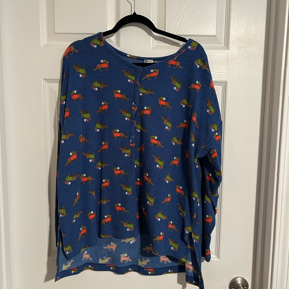 Aerie Blue printed waffle knit top